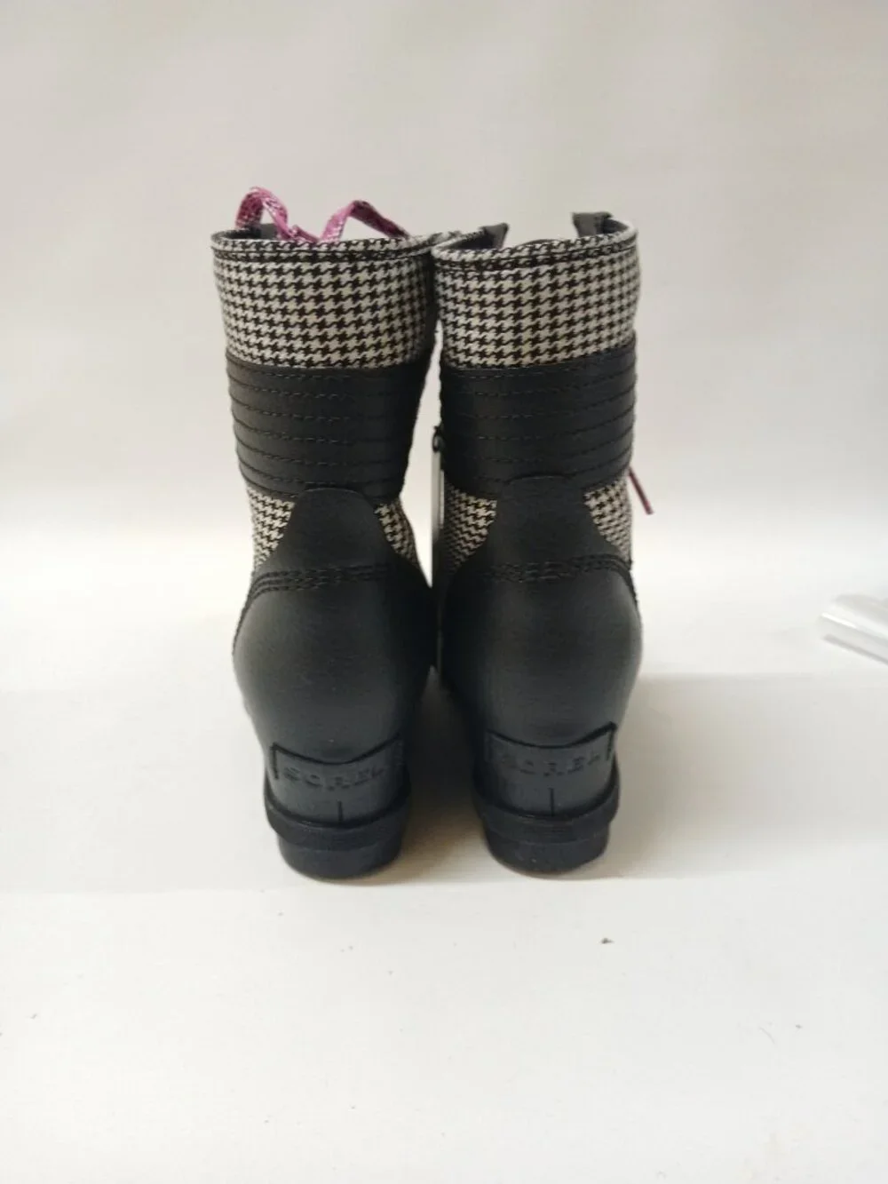Sorel Lexie Wedge Waterproof Leather Combat Winter Boots Girls 2 Black Pink